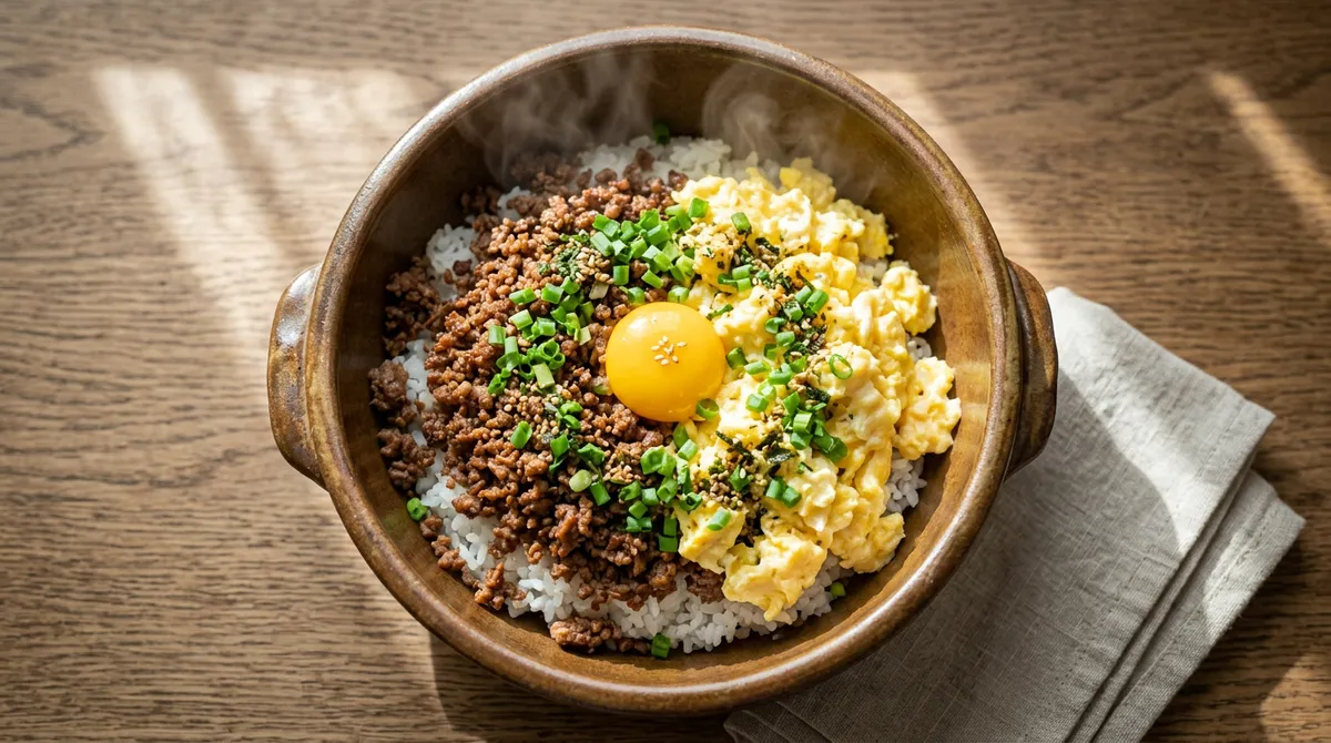 소보로 덮밥, 수분 없이 바삭하게 볶고 버터 스크램블 올리니까 진짜 맛있어요