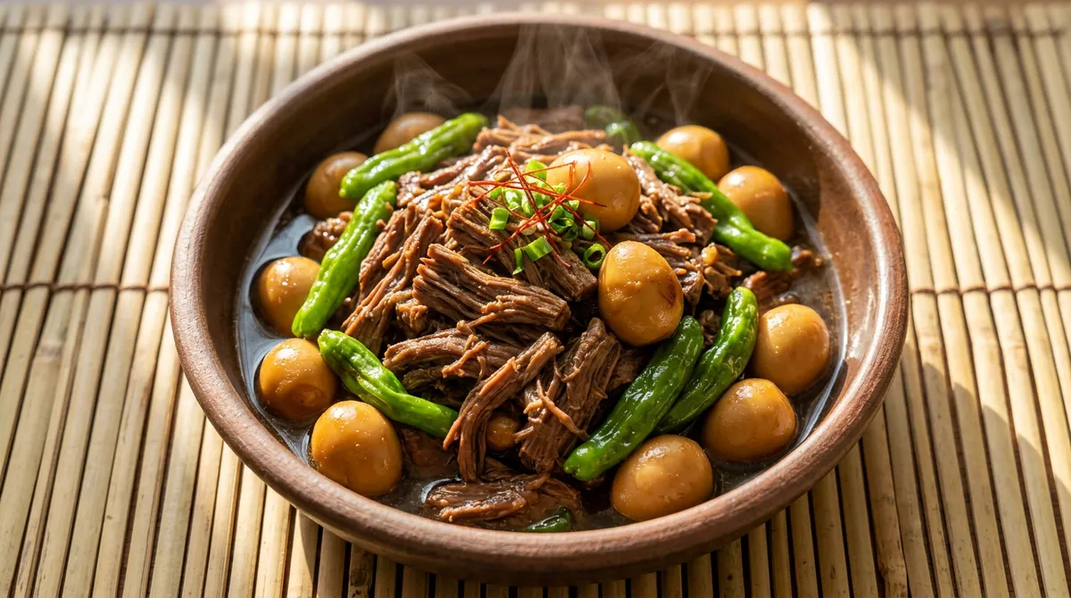 Beef and Wrinkled Pepper Braised in Soy Sauce
