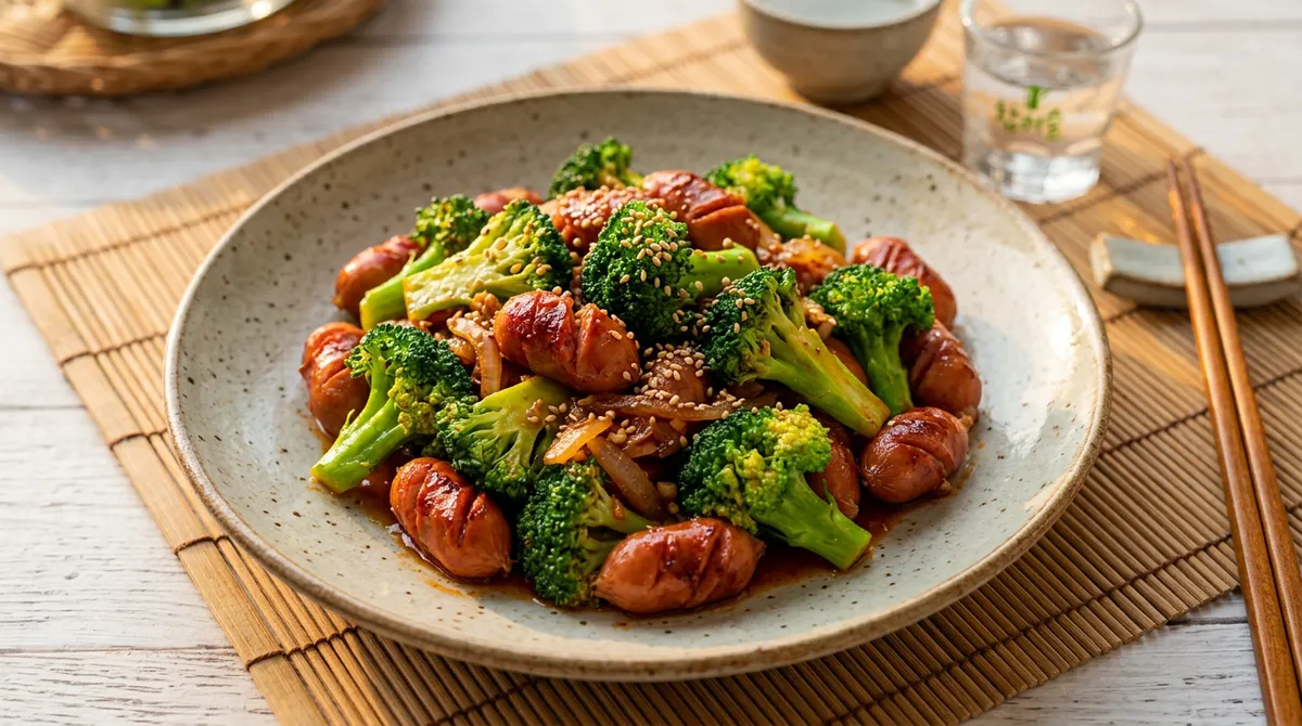 브로콜리소세지볶음, 찜기에 3분 쪄서 볶으니까 색도 살고 아삭해요