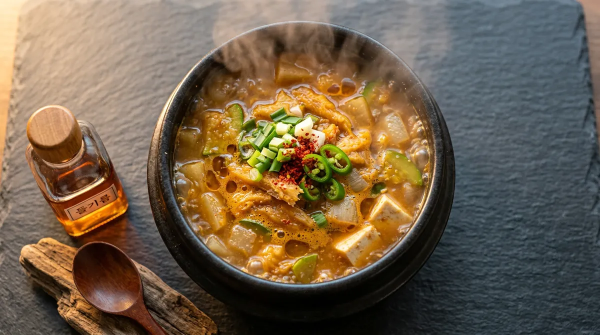 Dried Pollack Doenjang Jjigae, Stir-Frying in Perilla Oil Makes the Broth Special