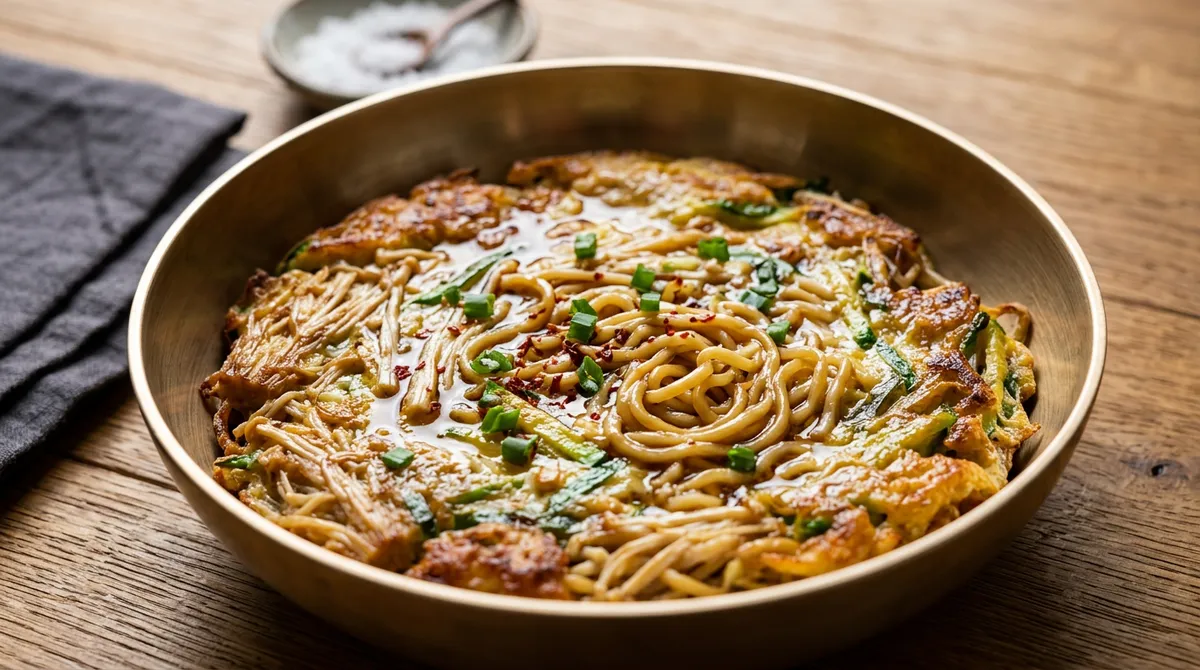 달걀 팽이버섯전, 속에 라면까지 들어가서 씹는 맛이 진짜 달라요