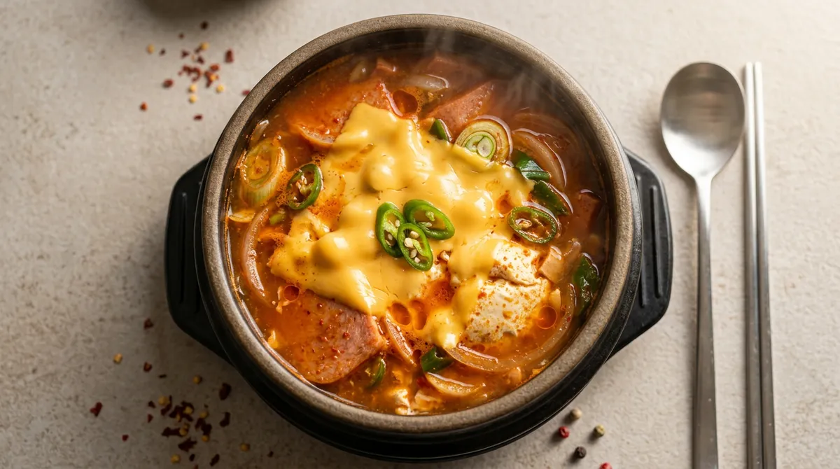 스팸 순두부찌개, 양파 깔고 그냥 끓이기만 했는데 10분에 완성돼요