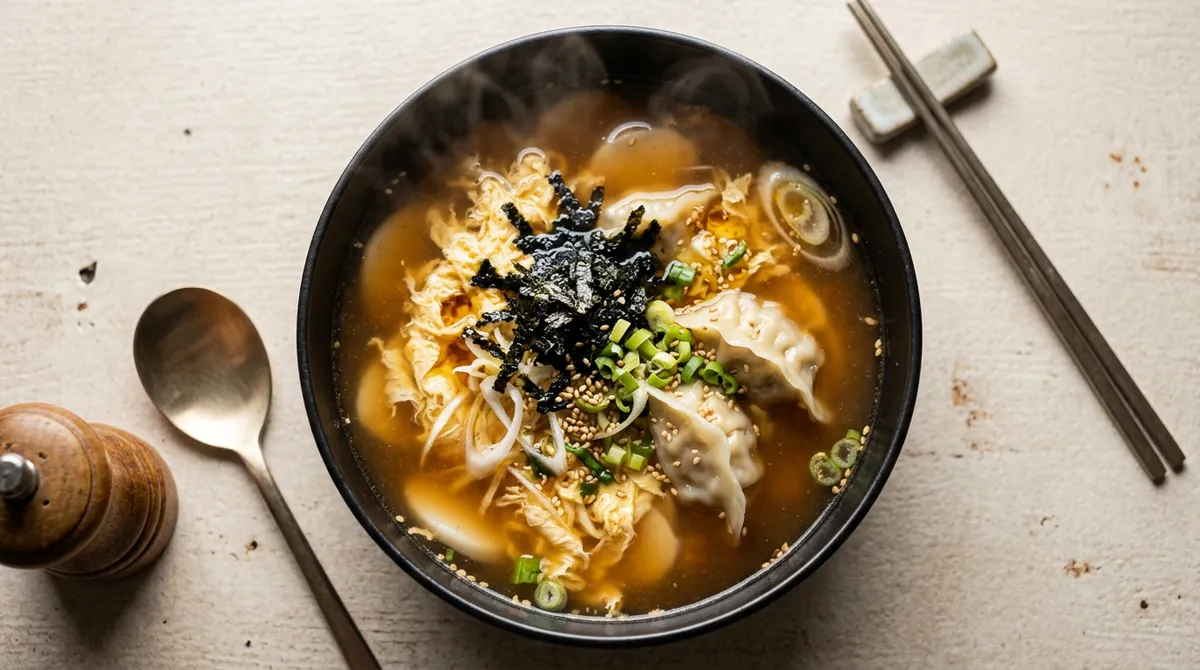 Tteok Mandu Guk - Using Red Snow Crab Broth as the Base Creates a Completely Different Soup