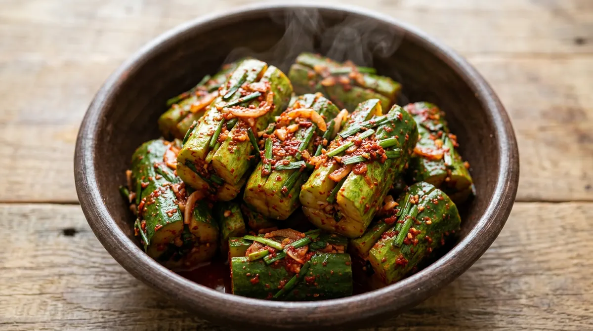 Oi-sobagi (Stuffed Cucumber Kimchi), Brined in Boiled Salt Water for Extra Crunch