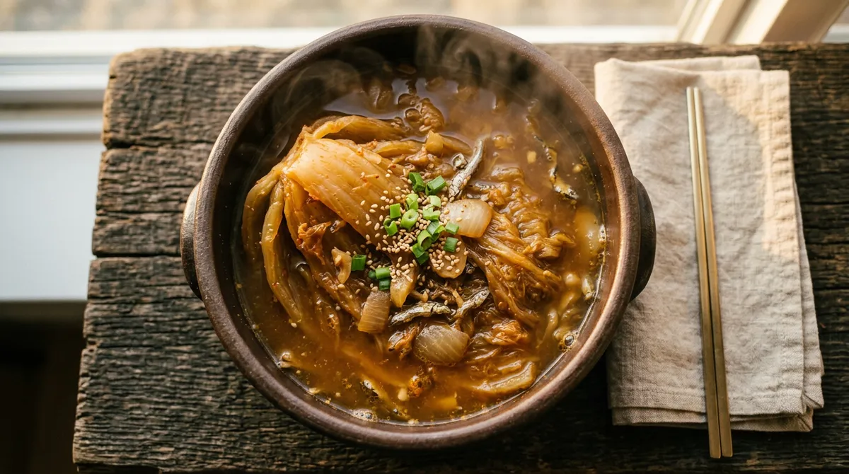 Aged Kimchi Jjim, Simmered with Doenjang and Perilla Oil for a Deeper, Richer Flavor