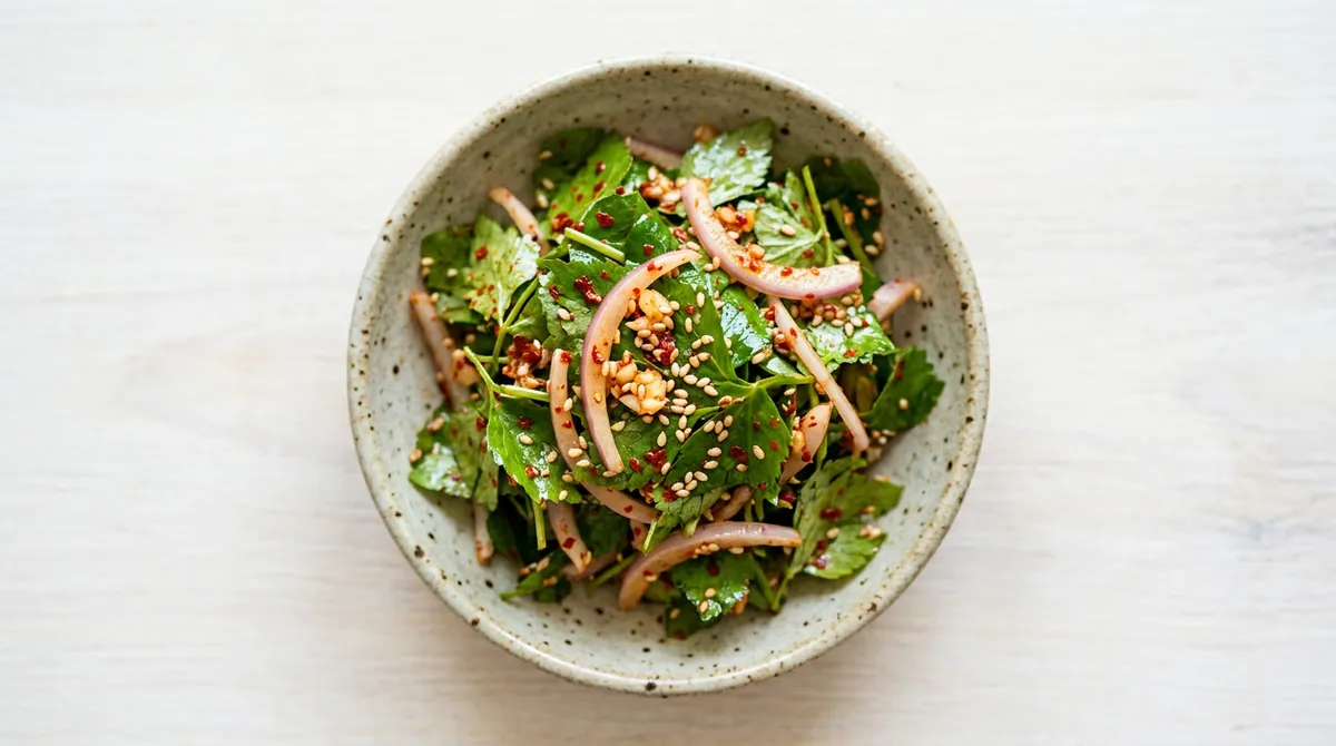 Fresh Chamnamul Salad, Adding Sesame Oil at the End Brings Out the Aroma