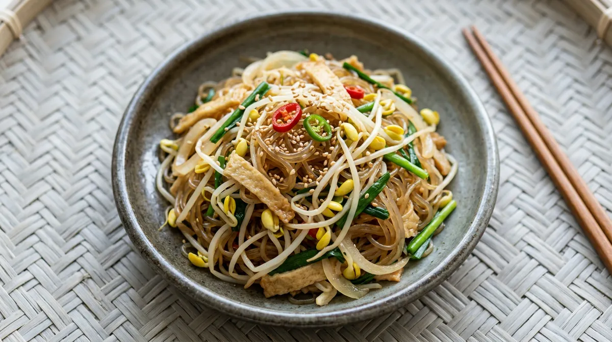 Beansprout Japchae - Boiling Glass Noodles in Soy Sauce Water Means No Extra Seasoning Needed