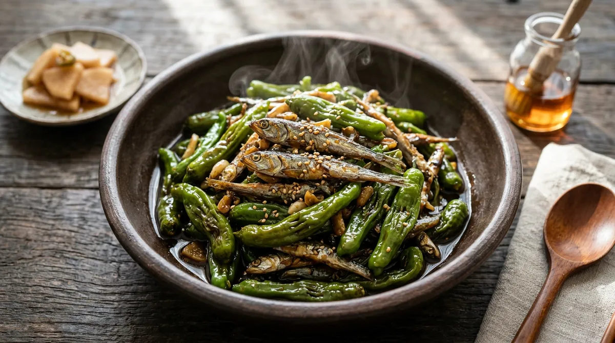 꽈리고추멸치볶음, 포크로 구멍 내야 간이 속까지 배어요