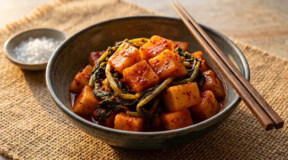 깍두기, 고춧가루 1차 버무림이 색이랑 맛을 다 결정해요