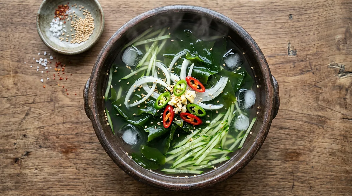 미역오이냉국, 데쳐서 넣으니까 비린 맛이 싹 사라졌어요