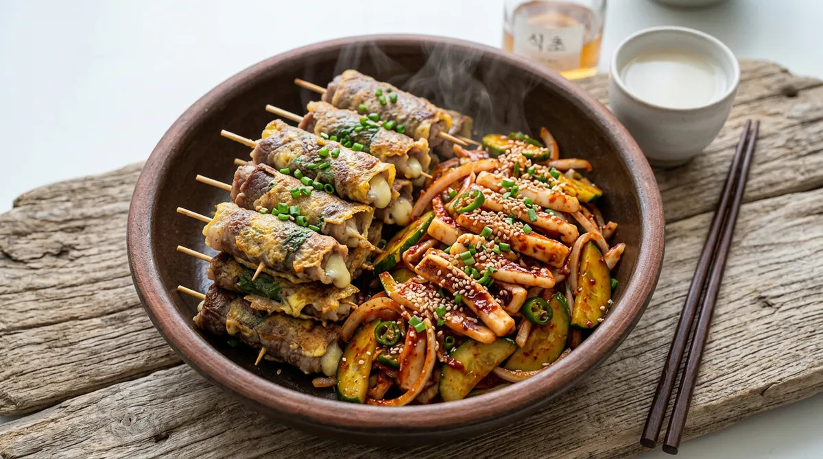 차돌박이 치즈육전이랑 오징어초무침, 막걸리 안 좋아해도 이건 마시게 돼요