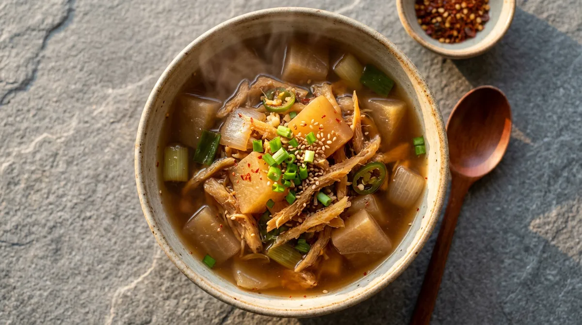 Soy Sauce Braised Radish - Adding Dried Pollack Strips Changes the Broth Completely