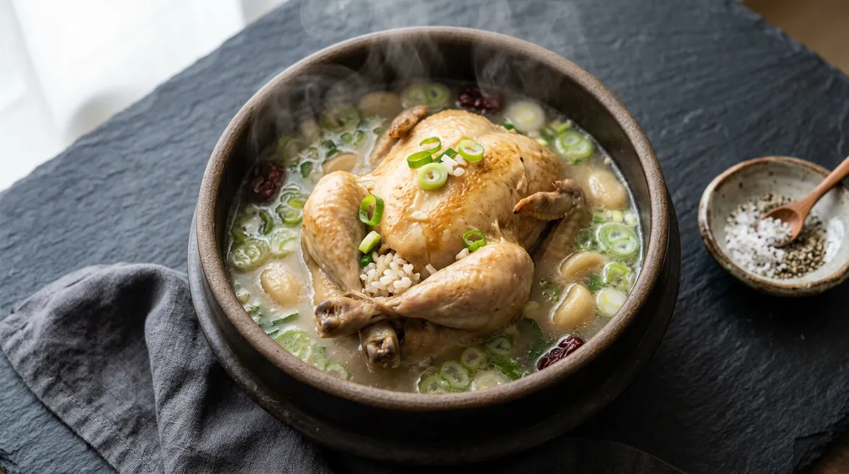 Samgyetang (Ginseng Chicken Soup), Adding One Bottle of Ssanghwa-tang Gave It the Perfect Herbal Medicine Flavor
