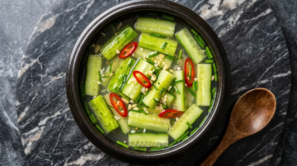 오이물김치, 뜨거운 소금물로 절이니까 색이 예쁘고 시원해요