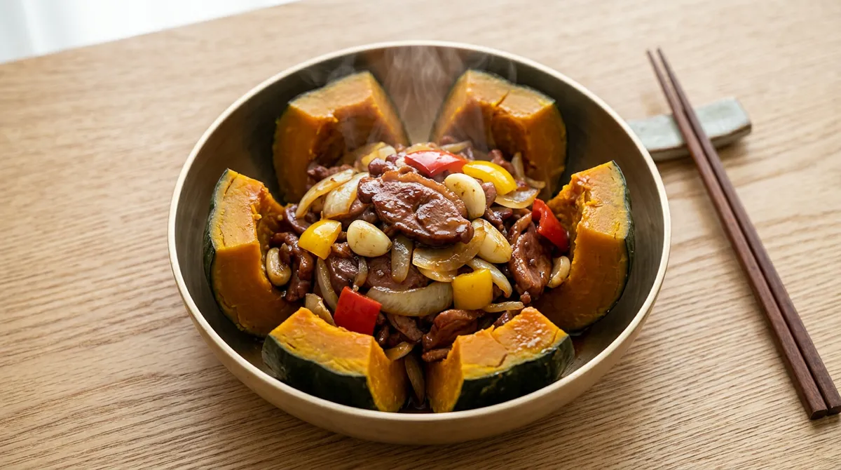 Steamed Kabocha Squash with Smoked Duck, Stuffed and Steamed for Amazing Presentation and Flavor