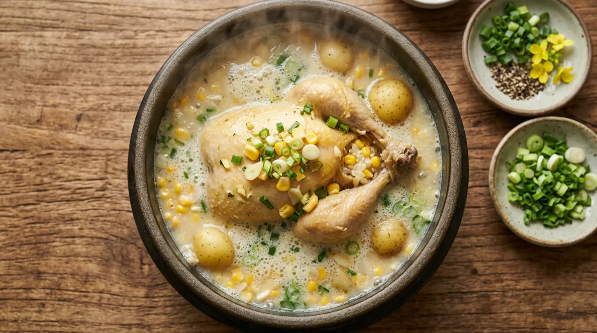 Sweet Corn Samgyetang - Adding Blended Corn to a Bone Broth Base Makes a Creamy Soup