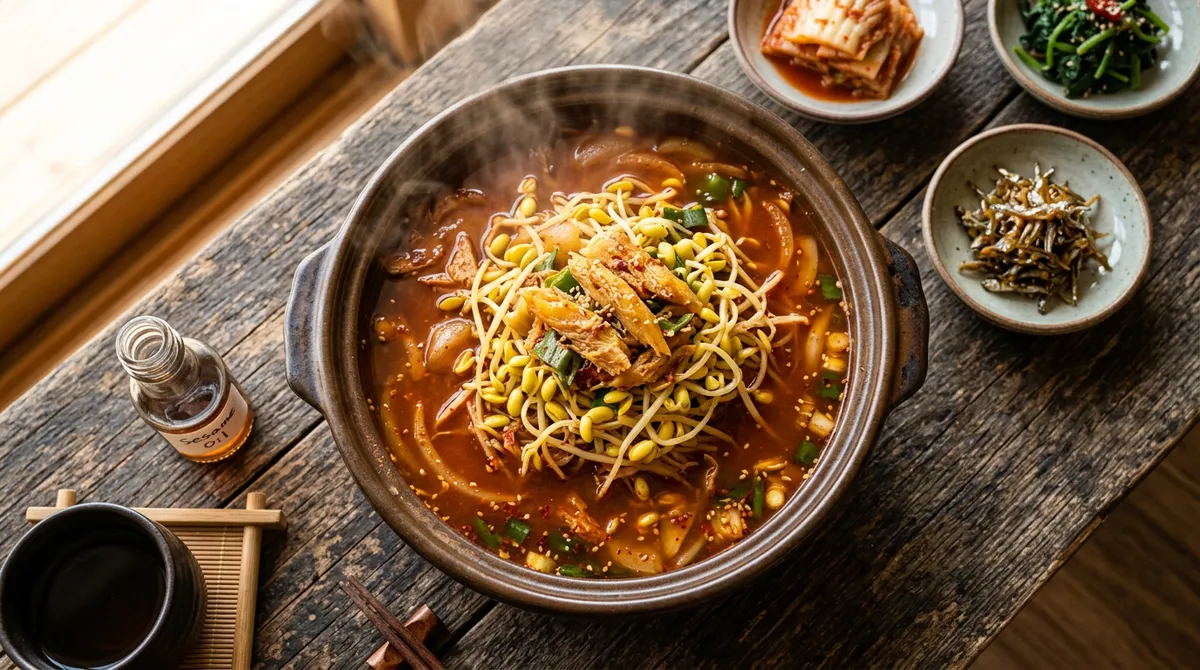 Soybean Sprout and Pollack Steamed Dish, Adding the Seasoning Sauce Changes the Broth Entirely