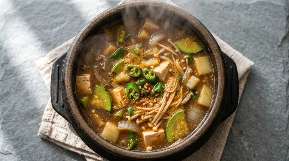된장찌개, 무랑 멸치 갈아서 넣으니까 따로 육수 안 내도 국물이 깊어요