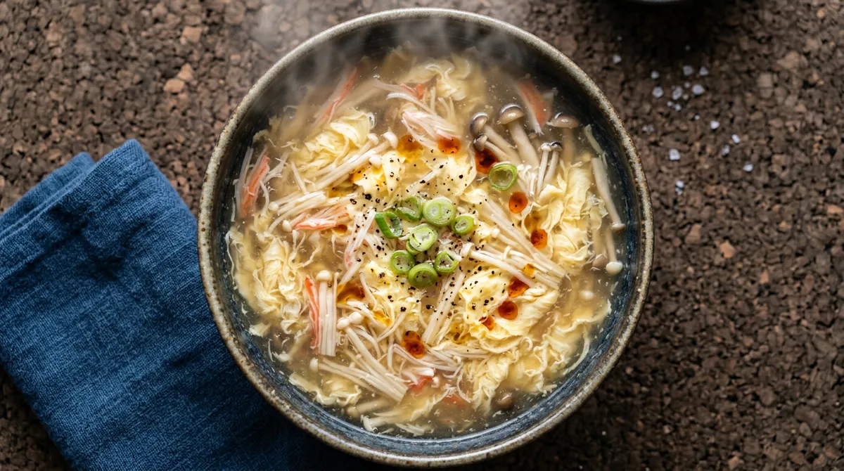 Egg Drop Soup - Starch Slurry Makes the Broth Silky and Egg Smooth