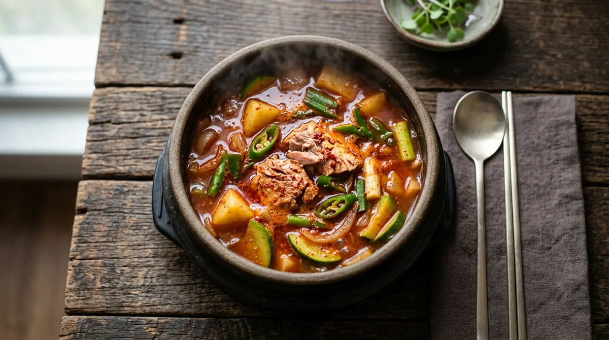 참치찌개, 물 두 번에 나눠 넣으니까 국물이 진해요