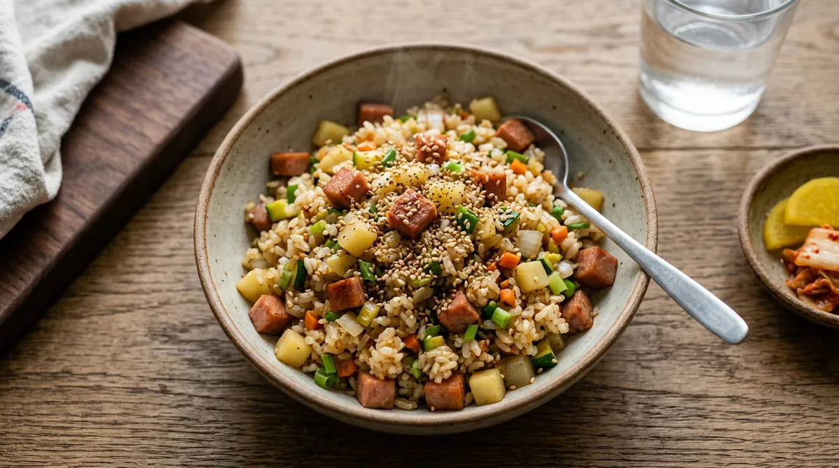 Spam Vegetable Fried Rice - Press with a Ladle Using Cold Rice for Perfectly Fluffy Results