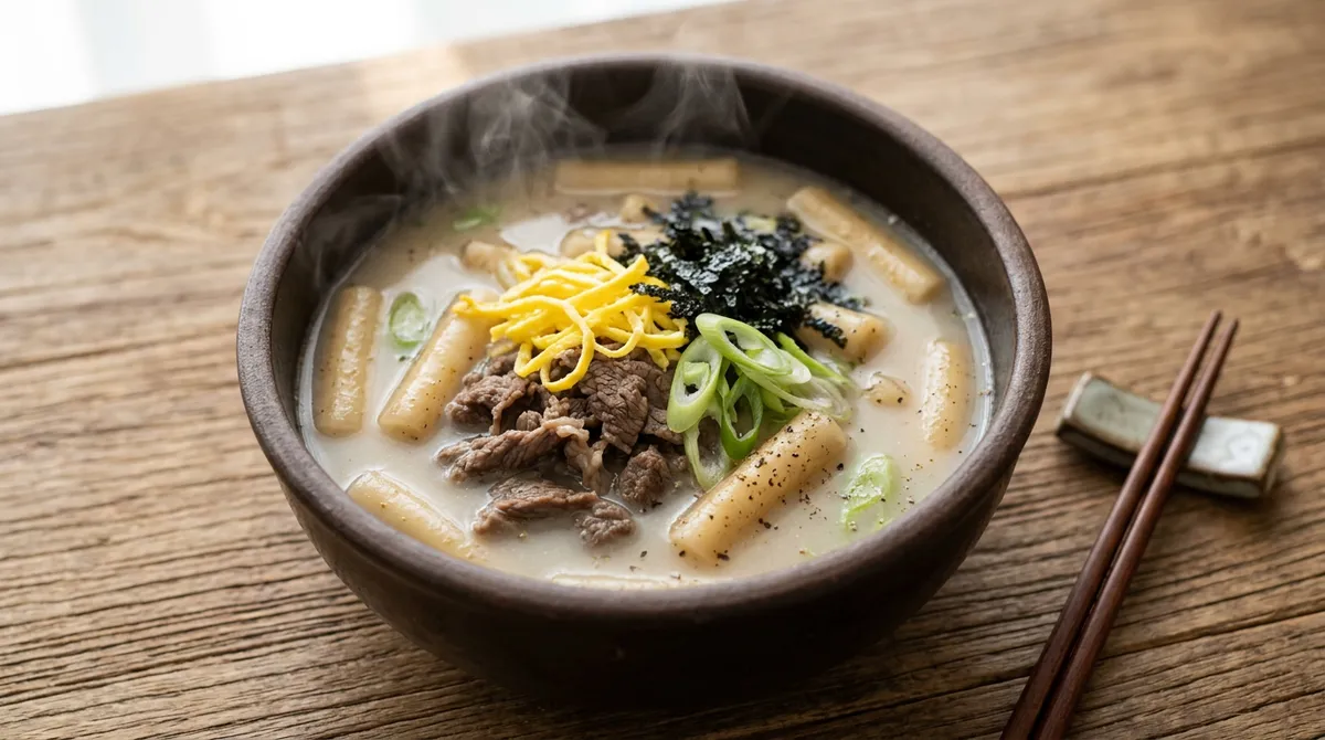 소고기 떡국, 떡을 국간장에 재워서 끓이면 국물이 훨씬 깊어요