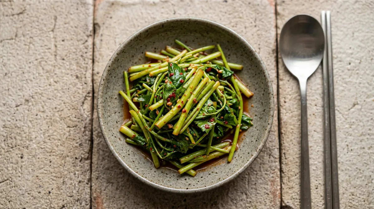 Minari Vinegar Salad, Blanching Stems and Leaves at Different Times Preserves the Texture