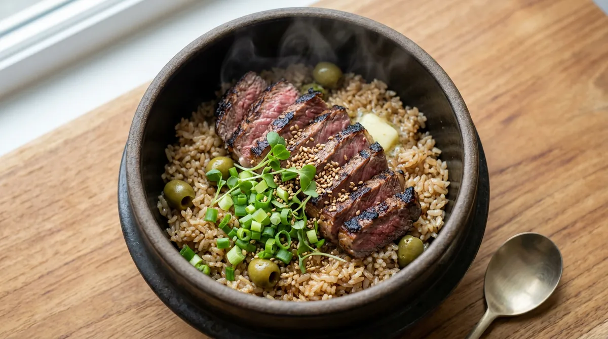 토마호크 올리브 솥밥, 뼈에서 우러난 국물로 밥 지으니까 맛이 완전히 달라요