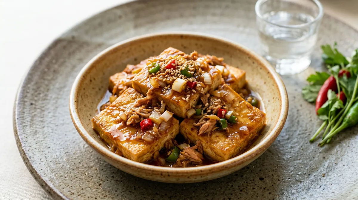 참치두부조림, 간장 양 줄이니까 딱 맞는 간이 됐어요