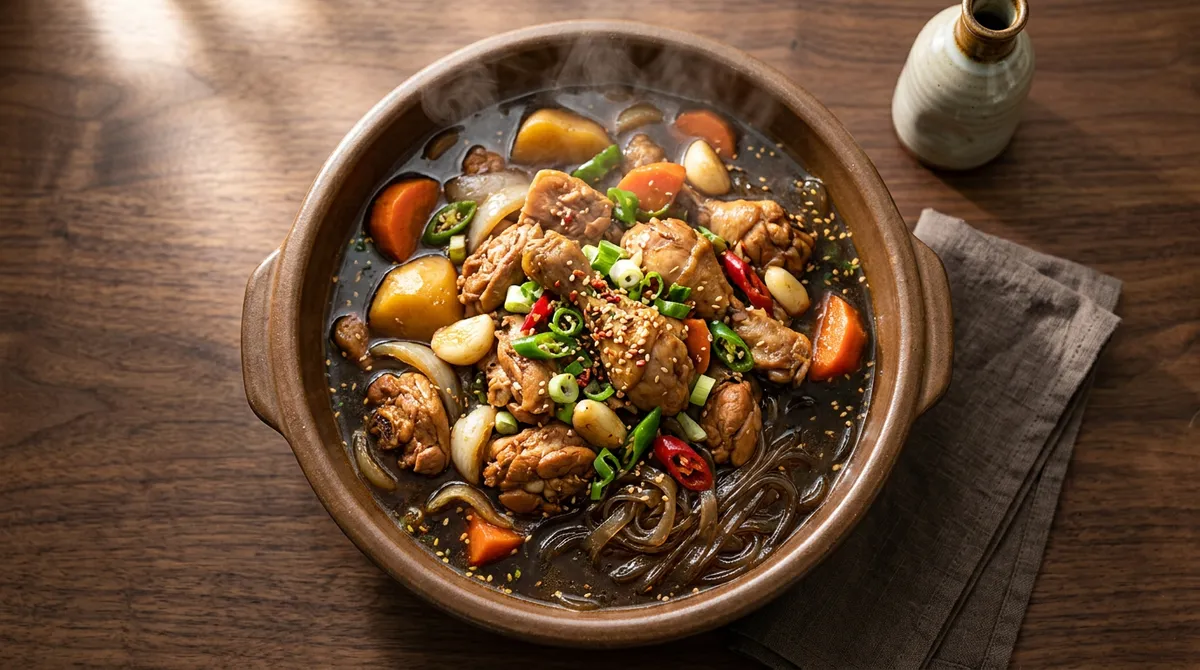 Braised Chicken (Jjimdak), Adding Just a Little Black Bean Paste Completely Changed the Broth Color and Depth