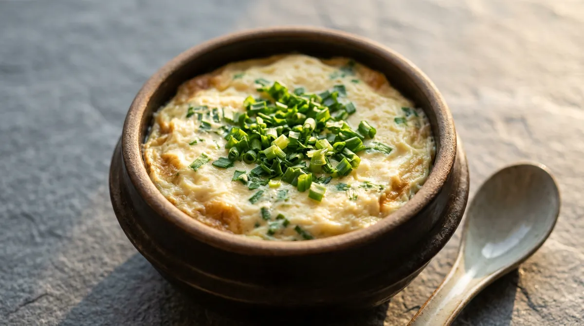 계란찜, 몽글몽글해지면 바로 불 끄고 뜸 들이는 게 포인트예요