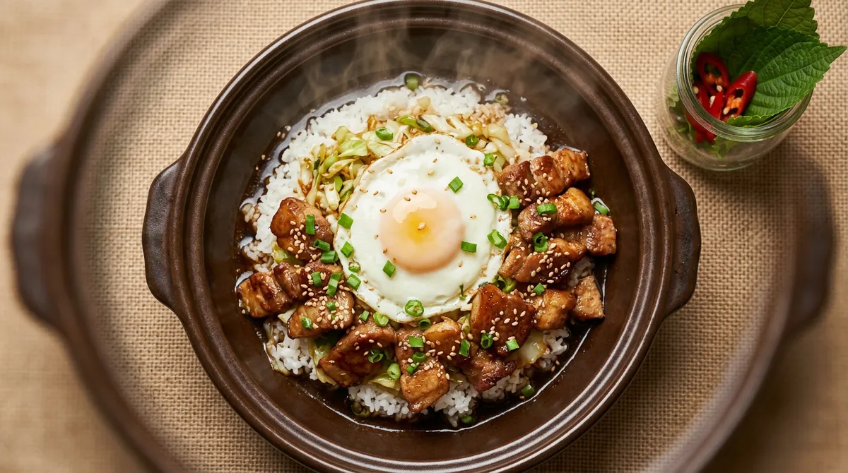 항정살 덮밥, 소스에 자작하게 졸이면 밥도둑이에요