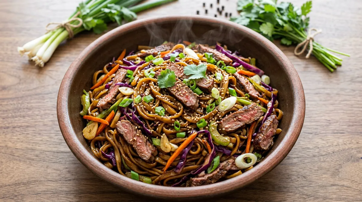 퓨전 차우멘, 스테이크 굽고 남은 팬에 볶으니까 맛이 달라요