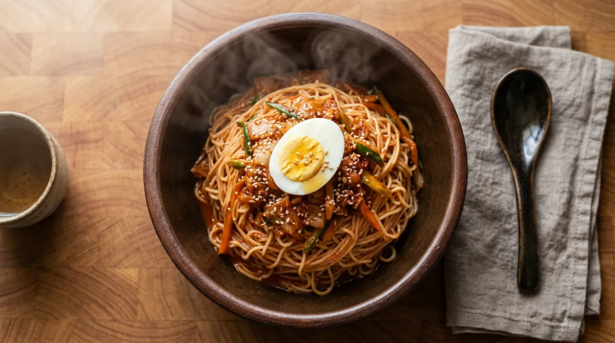 Kimchi Noodles with Sour Kimchi Sauce Ready in 5 Minutes