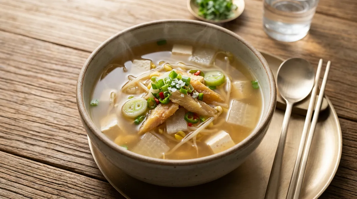 Dried Pollack Soup, Stir-Frying in Perilla Oil First Makes the Broth Rich