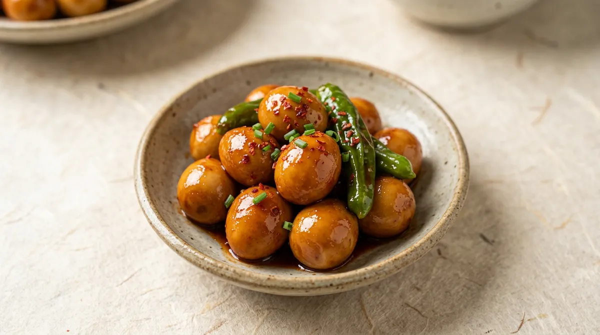 Gochujang Braised Quail Eggs - Covering and Simmering on Low Heat Infuses All the Way Through