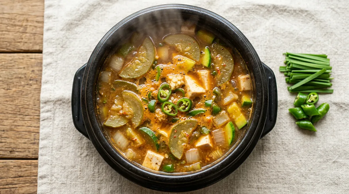 Summer Doenjang Jjigae - Adding Old Cucumber (Nogak) Makes the Broth Refreshing and Unique