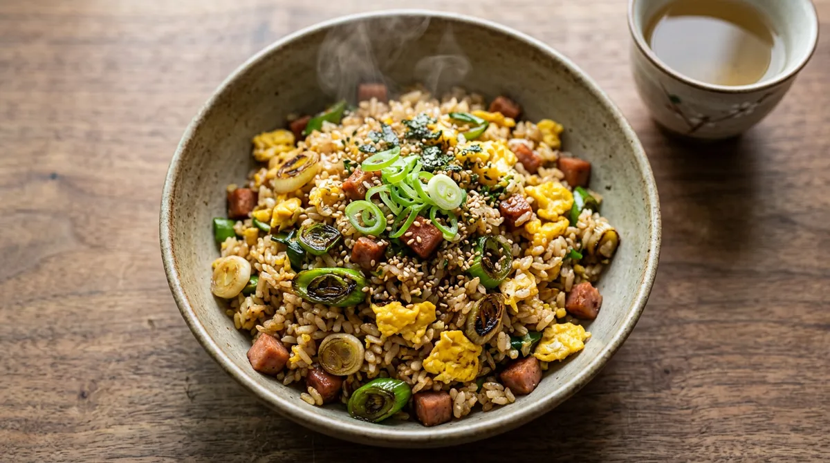 스팸 계란볶음밥, 대파 먼저 볶아서 향 내는 게 중국집 맛의 비결이에요