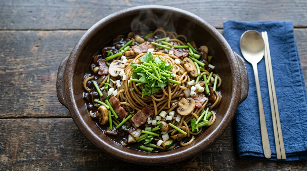 미나리 짜장 스파게티, 춘장 볶는 시간이 맛의 핵심이에요