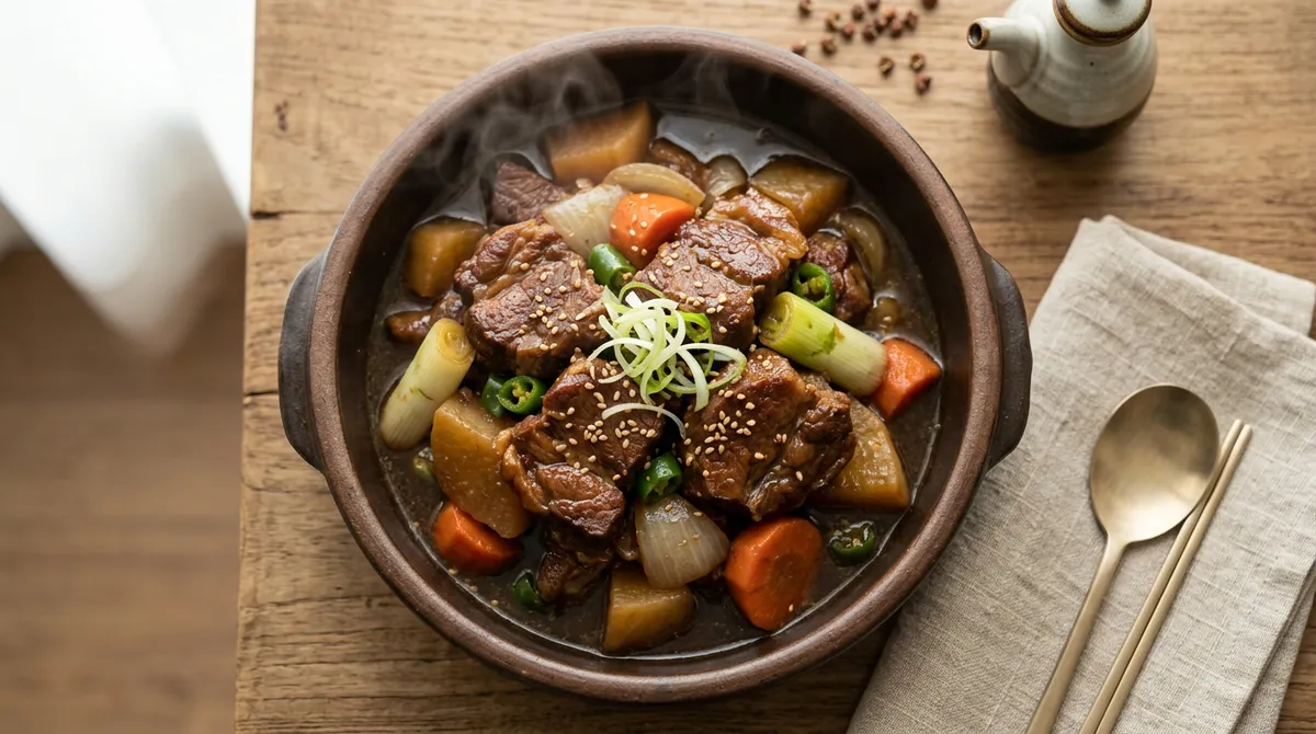 뼈없는 갈비찜, 핏물 없이 바로 구워서 배음료에 푹 졸이니까 깊더라고요