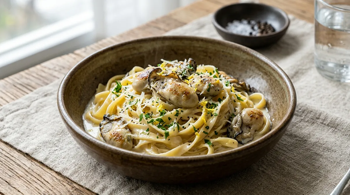 Oyster Cream Pasta, Sear Oysters Quickly Over High Heat for Perfect Texture