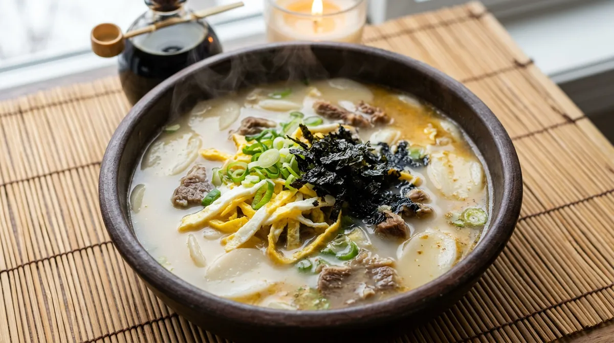 떡국, 사골이랑 갈비탕 1:1로 섞으니까 육수 따로 안 내도 맛있어요