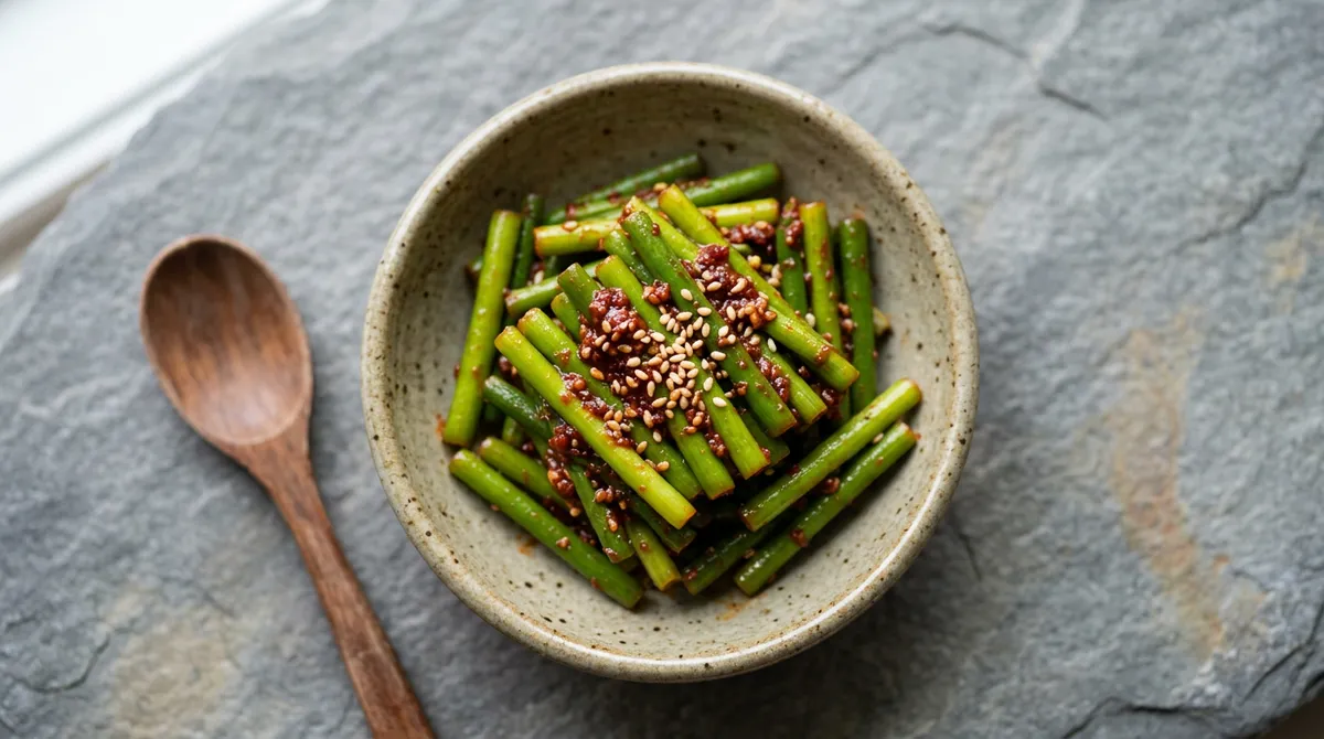 마늘쫑 무침, 30초 데치는 게 전부예요