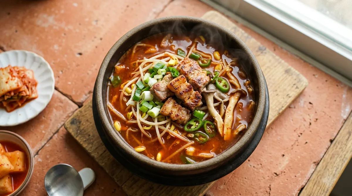 매운 콩나물국밥, 목살 먼저 구워서 끓이니까 국물이 진해요