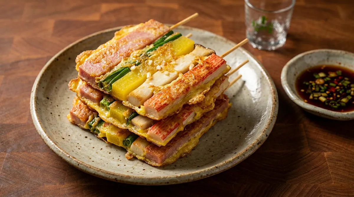 꼬치전, 부침가루 체에 내려서 얇게 입히니까 훨씬 깔끔하게 나와요