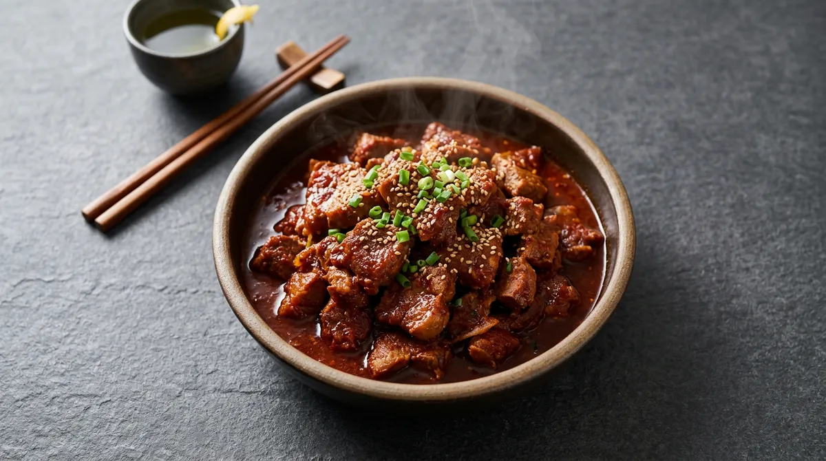 매운목살찜, 굽지 않고 졸이니까 국물이 배어서 달라요