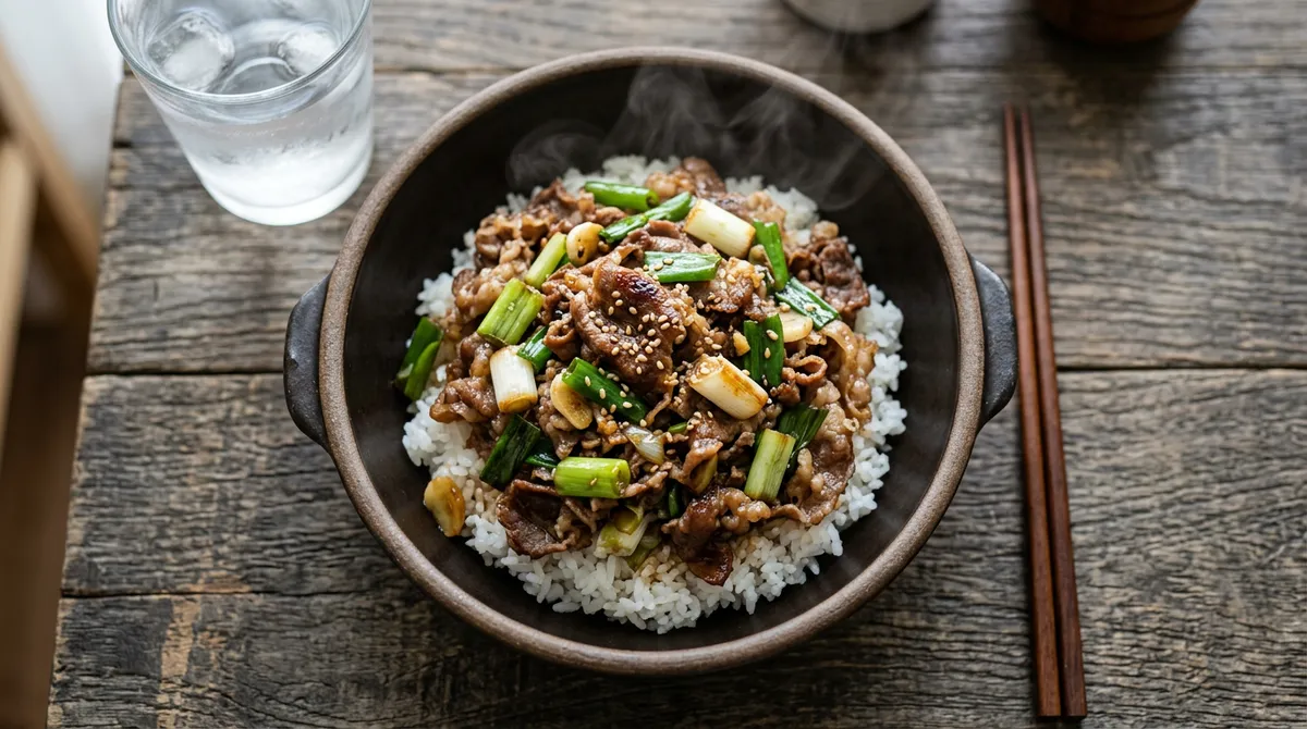 우삼겹 덮밥, 대파 넣고 소스 볶으면 30초 만에 맛이 확 달라져요