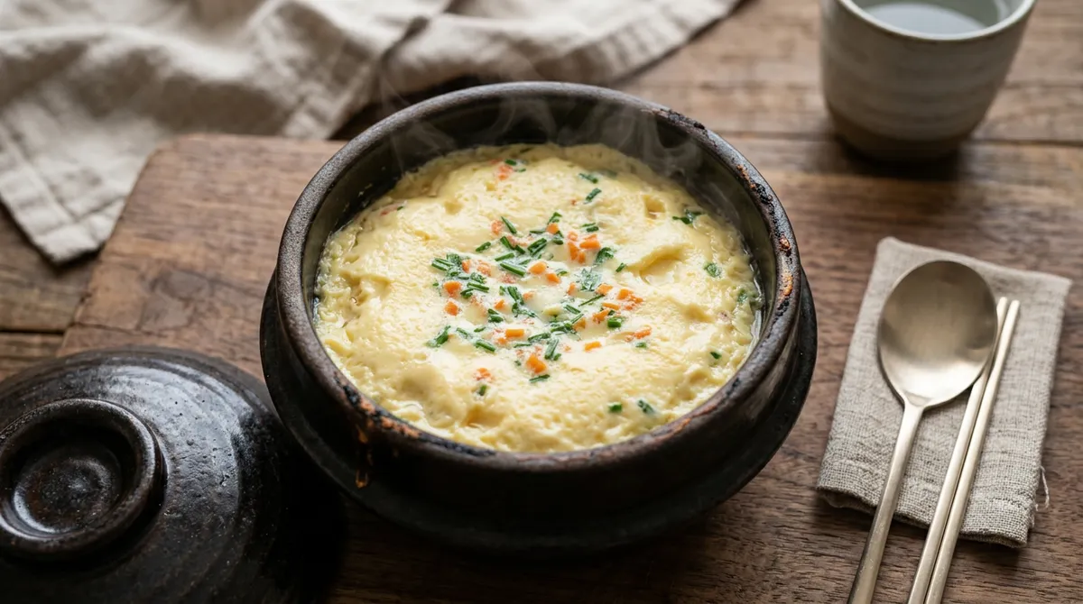 계란찜, 뚝배기에 다시마 국물 넣으니까 부드러움이 달라요