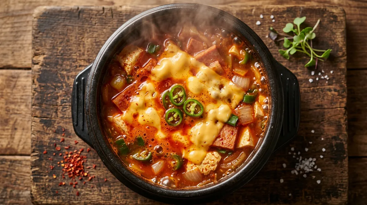 스팸치즈순두부찌개, 치즈 두 장 올리니까 치트키 맞더라고요