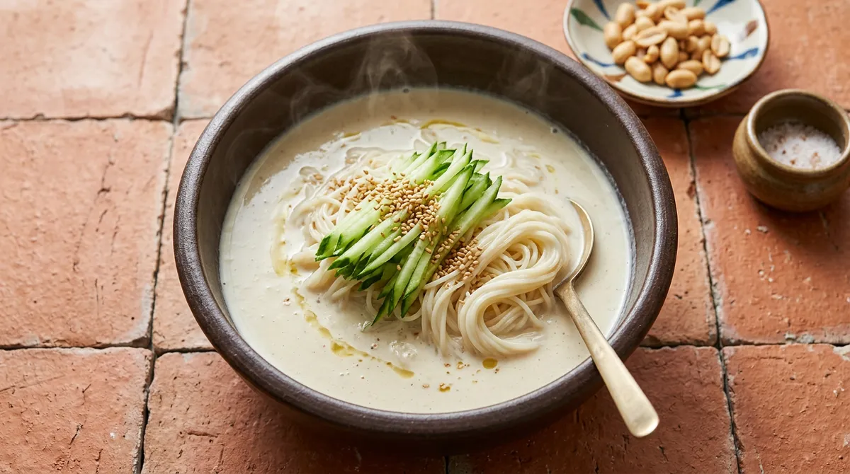 Tofu Soy Milk Noodles, Just Blending Tofu and Peanut Butter Without Soy Milk Still Tastes Like Real Kongguksu